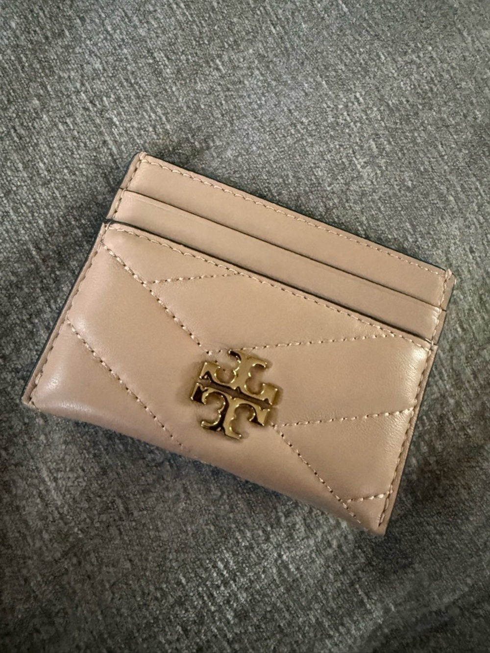 Tory Burch Quilted Leather Card Holder in Tan with Gold Logo
